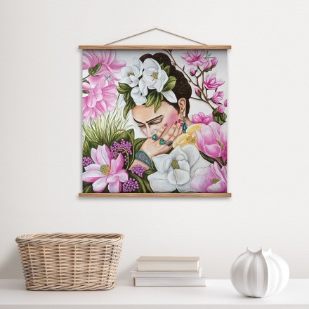 Colorful Frida Kahlo surrounded by flowers Μαγνητικός Πίνακας