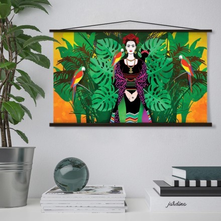Frida Kahlo with palm leaves and parrots Μαγνητικός Πίνακας