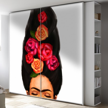Frida Kahlo with flowers Αυτοκόλλητο Ντουλάπας