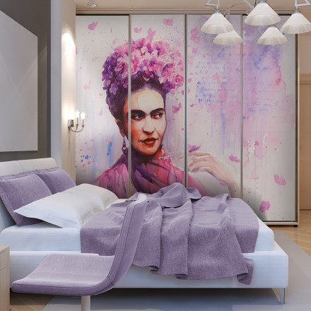 Frida Kahlo with pink roses Αυτοκόλλητο Ντουλάπας