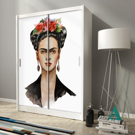 Frida Kahlo with a wreath on her head and a black handkerchief
