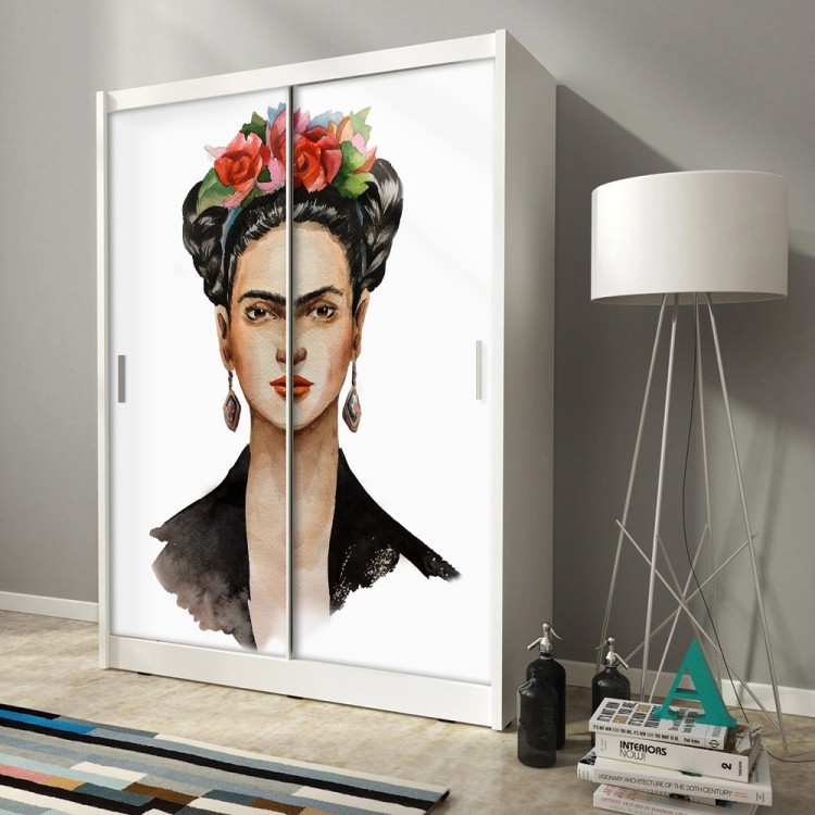 Αυτοκόλλητο Ντουλάπας Frida Kahlo with a wreath on her head and a black handkerchief