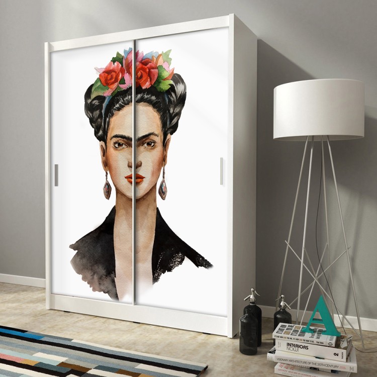 Αυτοκόλλητο Ντουλάπας Modern Frida Kahlo with flowers