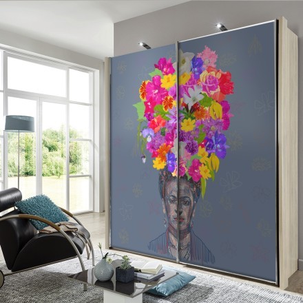 Floral Πορτρέτο της Frida Kahlo Αυτοκόλλητο Ντουλάπας