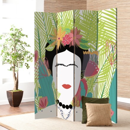 Portrait of Frida Kahlo with leaves, cactus Παραβάν