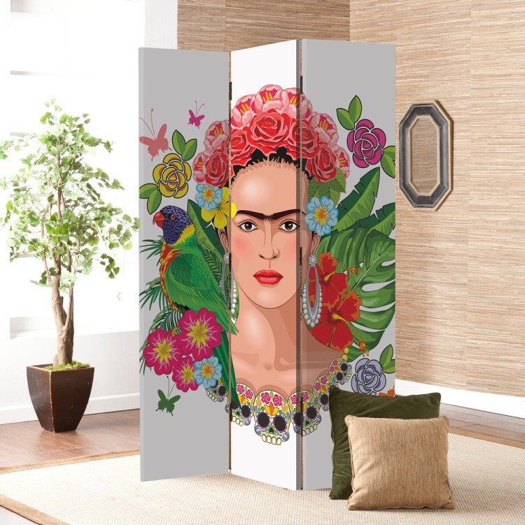 Παραβάν Frida Kahlo Floral Exotic Portrait on White Vector Illustration