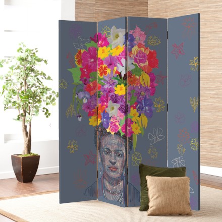 Frida Kahlo's portrait with flowers on the head Παραβάν