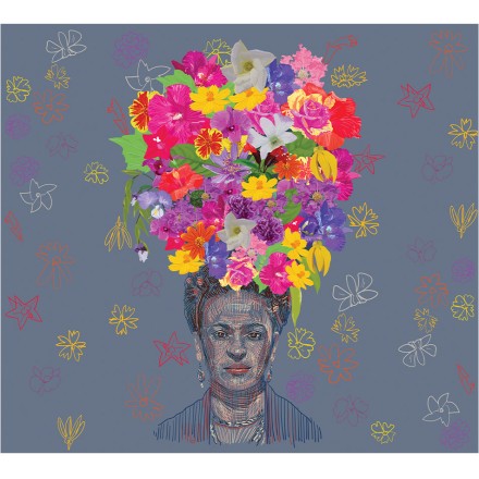 Frida Kahlo's portrait with flowers on the head