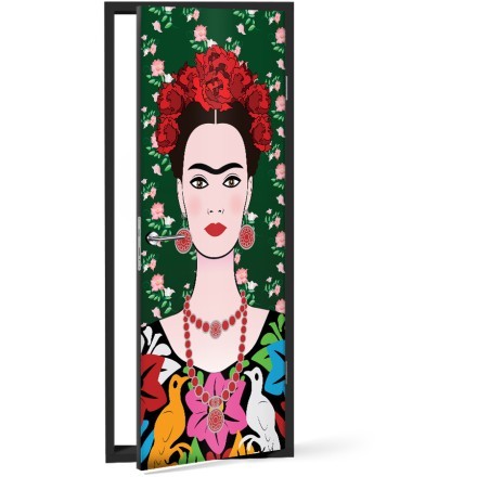 Frida Kahlo portrait, mexican woman with a traditional hairstyle Αυτοκόλλητο Πόρτας