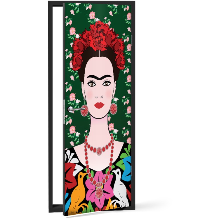 Αυτοκόλλητο Πόρτας Frida Kahlo portrait, traditional style