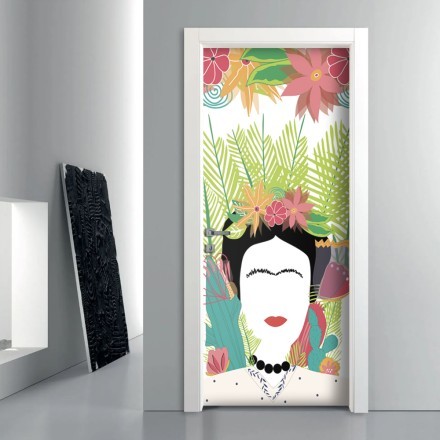 Floral Portrait of Frida Kahlo with Palm Leaves