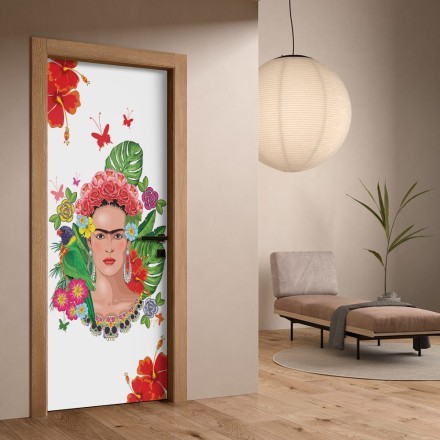 Frida Kahlo Floral Exotic Portrait on White Vector Illustration
