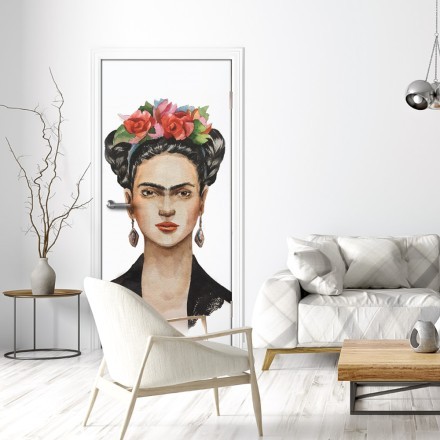 Artist Frida Kahlo with a wreath on her head and a black handkerchief