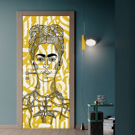 Αφηρημένο σκίτσο της Frida Kahlo σε κίτρινο φόντο
