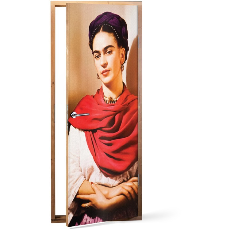 Αυτοκόλλητο Πόρτας Frida kahlo with a red scarf