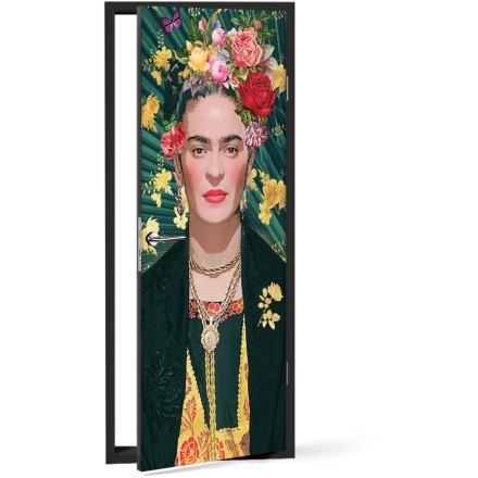 Frida Kahlo with floral pattern Αυτοκόλλητο Πόρτας