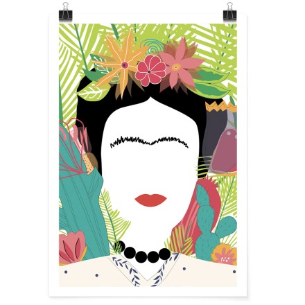Frida Kahlo with leaves & cactus Πόστερ