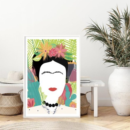 Portrait of Frida Kahlo with leaves & cactus