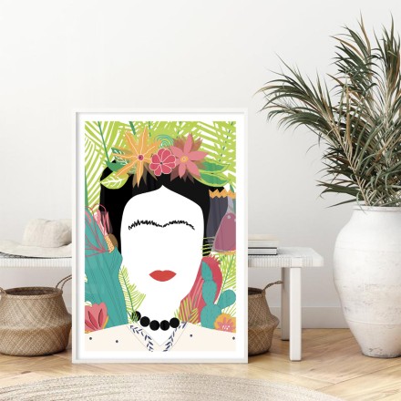 Frida Kahlo with leaves & cactus