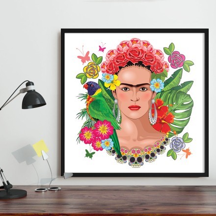 Frida Kahlo Floral Exotic Portrait on White Vector Illustration