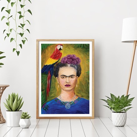 Frida Kahlo with parrot
