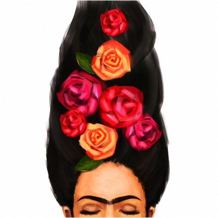  Portrait of Frida with closed eyes and flowers in her hair