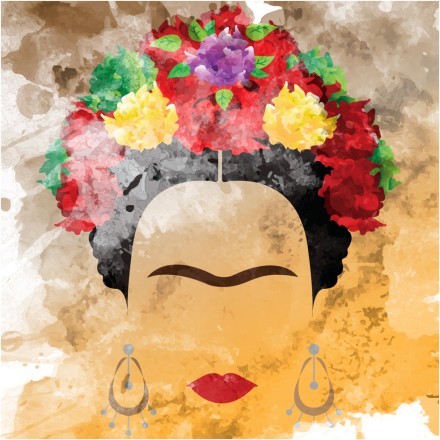 Frida Kahlo portrait with flowers, watercolor style