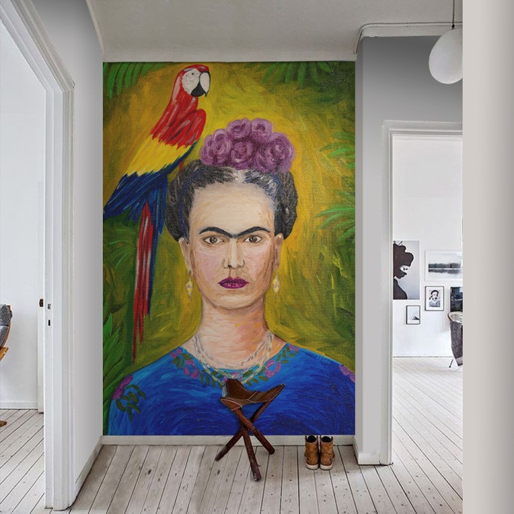 Ταπετσαρία Τοίχου Frida Kahlo and ara parrot