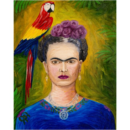 Frida Kahlo and ara parrot