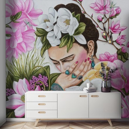 Frida Kahlo surrounded by flowers