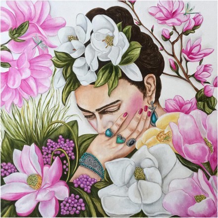 Frida Kahlo surrounded by flowers