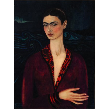 Frida kahlo in a dark red dress
