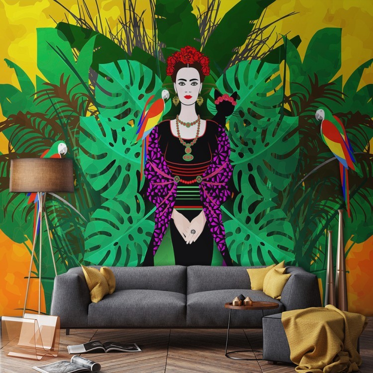 Ταπετσαρία Τοίχου Frida Kahlo σε floral background