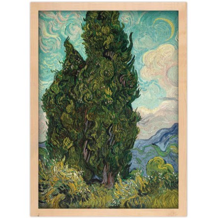 Green grasslands with cypresses