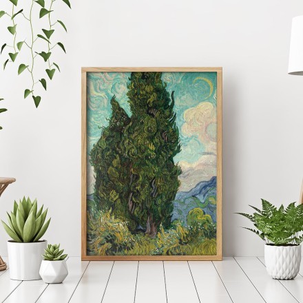 Green grasslands with cypresses Πίνακας σε Καμβά