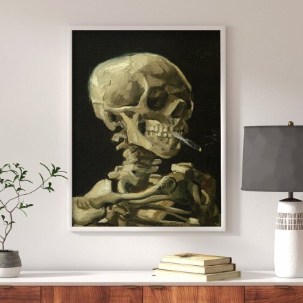 Skull of a Skeleton with Burning Cigarette Oil on canvas Πίνακας σε Καμβά