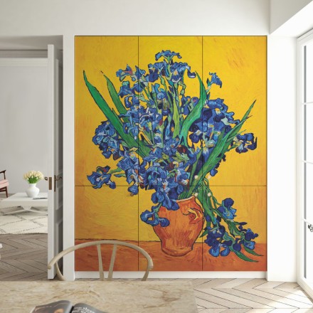 Vase with Irises Against a Yellow Background