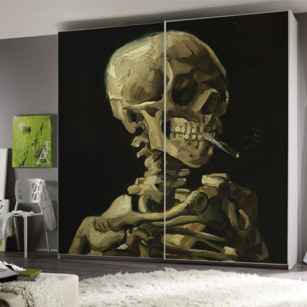 Skull of a Skeleton with Burning Cigarette Αυτοκόλλητο Ντουλάπας