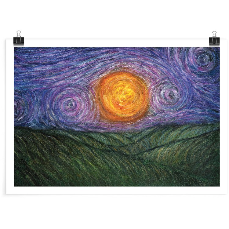 Πόστερ Green hills and sun oil painting