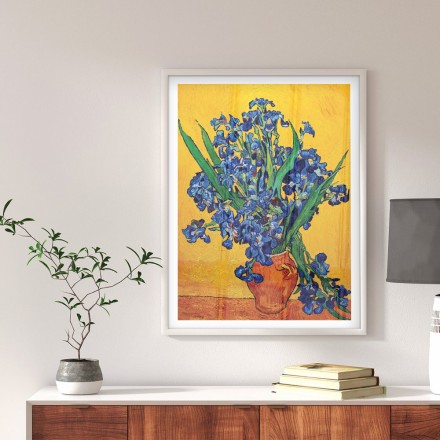 Vase with Irises Against a Yellow Background Oil on canvas