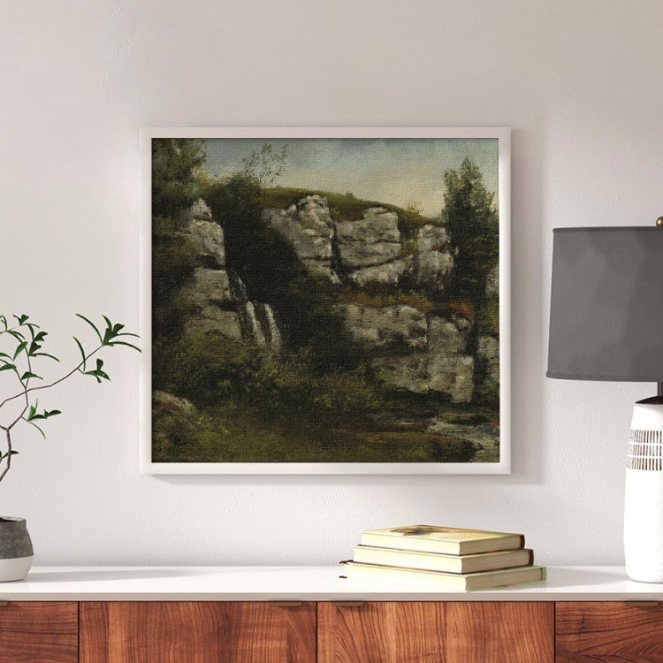 Πίνακας σε Καμβά Landscape with Rocky Cliffs and a Waterfall