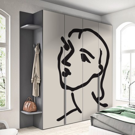 Woman One Line Art Vintage Αυτοκόλλητο Ντουλάπας
