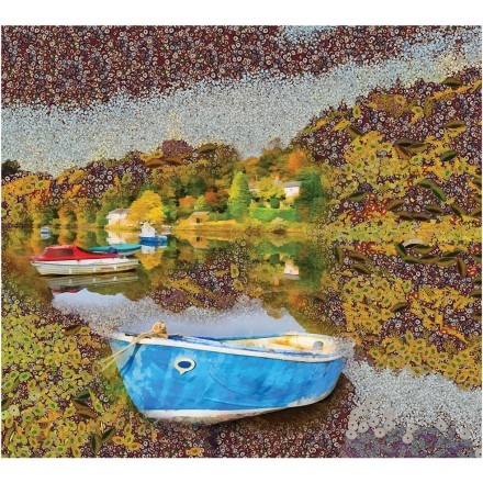 Boats on the river oil painting