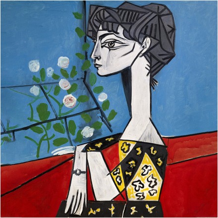 Jacqueline with flowers, Cubist oil