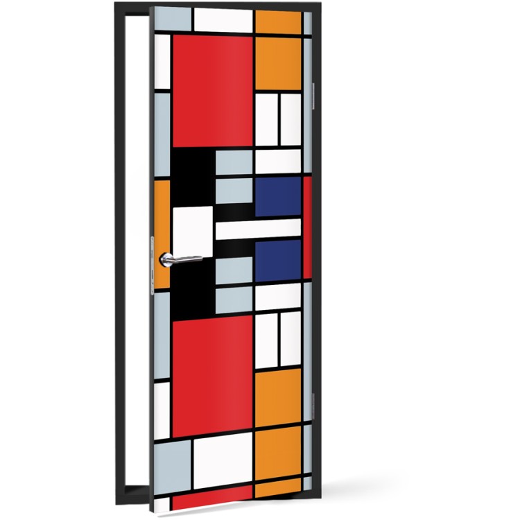 Αυτοκόλλητο Πόρτας Composition with Large Red Plane, Yellow, Black, Gray and Blue (1)