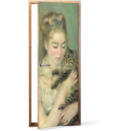 Woman with a Cat, Oil on canvas Αυτοκόλλητο Πόρτας