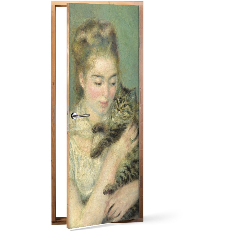 Αυτοκόλλητο Πόρτας Woman with a Cat, Oil on canvas
