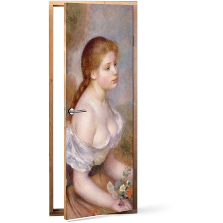 A Young Girl with Daisies, Oil on canvas Αυτοκόλλητο Πόρτας