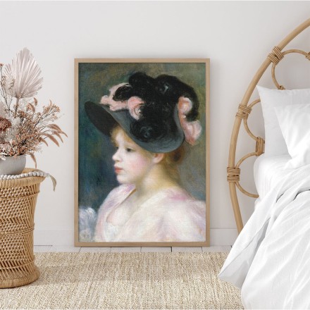 Young Girl in a Pink-and-Black Hat Πίνακας σε Καμβά