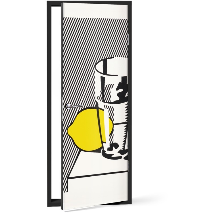 Αυτοκόλλητο Πόρτας Glass and lemon in a mirror, Pop Art